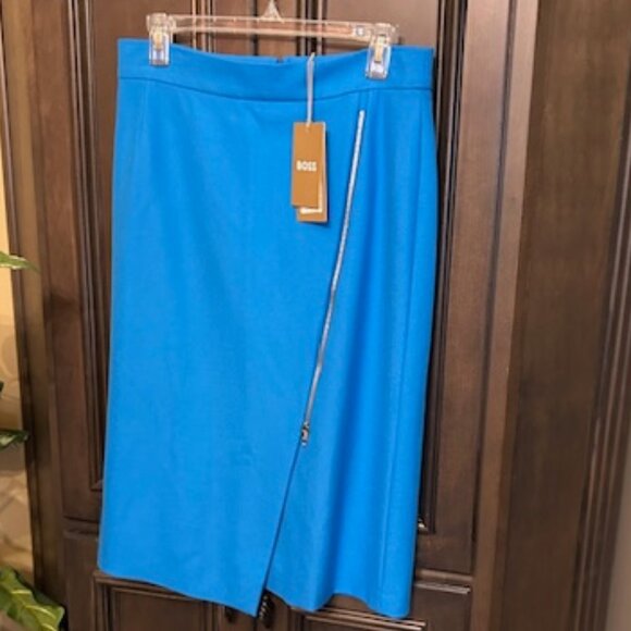 Hugo Boss Vemboka3 Pencil Skirt in Bright Blue with Zipper Front - Picture 1 of 13